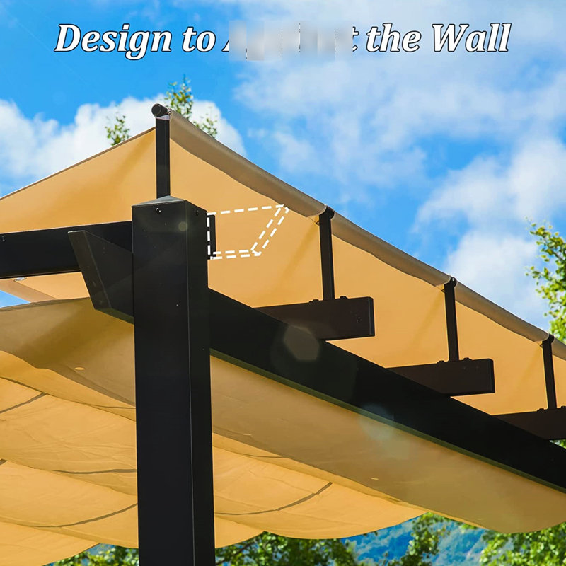 Pergola en aluminium gris foncé avec auvent rétractable - Pavillon de jardin pour barbecue, fête, mariage. Temps,. Convient à la cour, au patio, à la terrasse, au blocage du jardin. Cour arrière. Économiseur d'espace mural. &