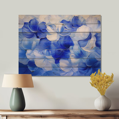 «Garden of Aqua Violets Flowers II», art mural traditionnel sur bois de pin naturel