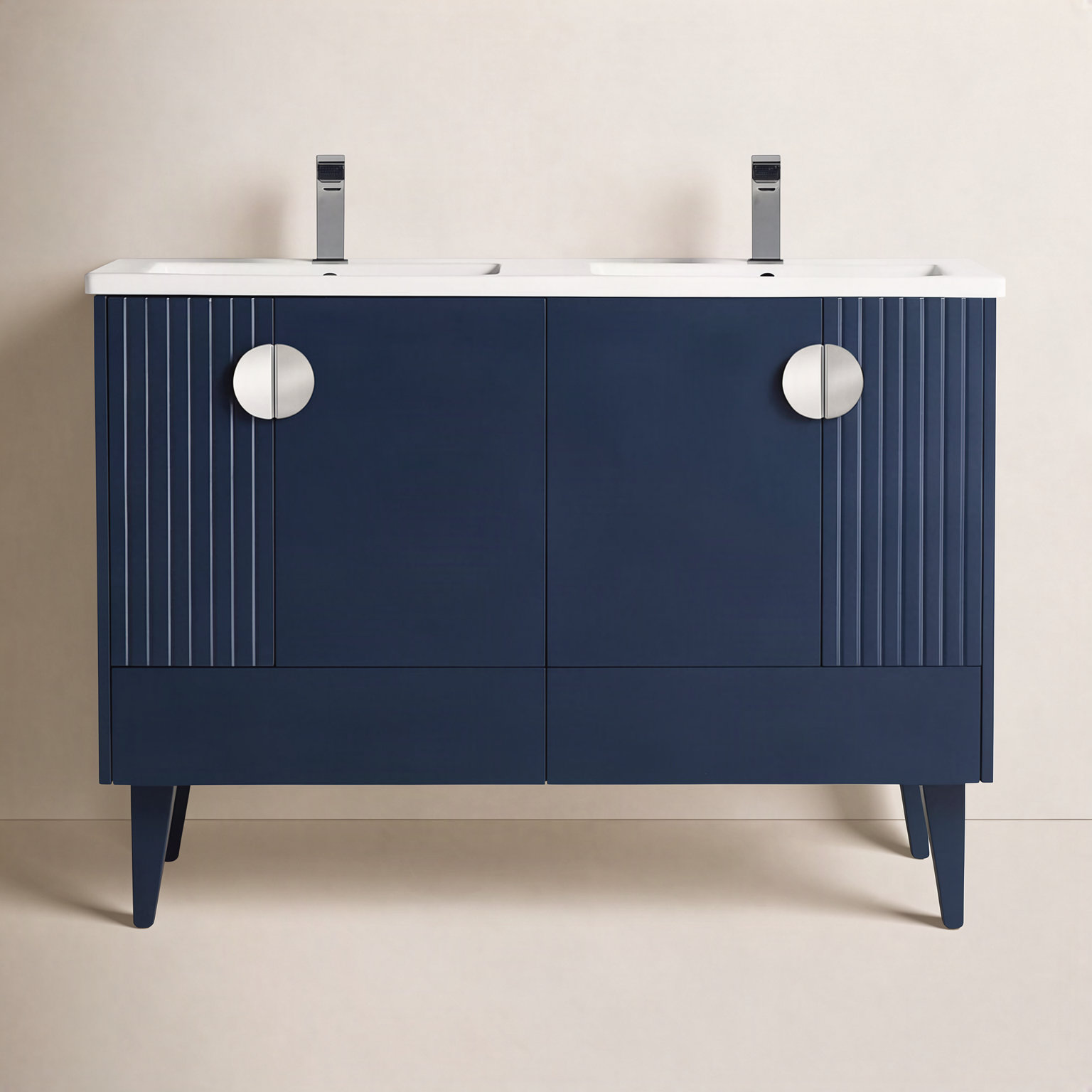Saimah 47.25'' Double Bathroom Vanity, Navy Blue, Polished Chrome