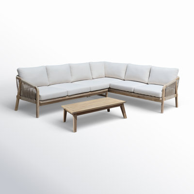 Pangea Home Bowery 2-Piece Acacia Outdoor Sectional with Cushions – Modern Patio Sofa Set with Solid Acacia Frame, Large Comfortable Cushions & Arrive by Joss & Main