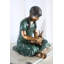 Sculpture fille bronze tressée bronze vert 24 po x 20 po x H 24 po