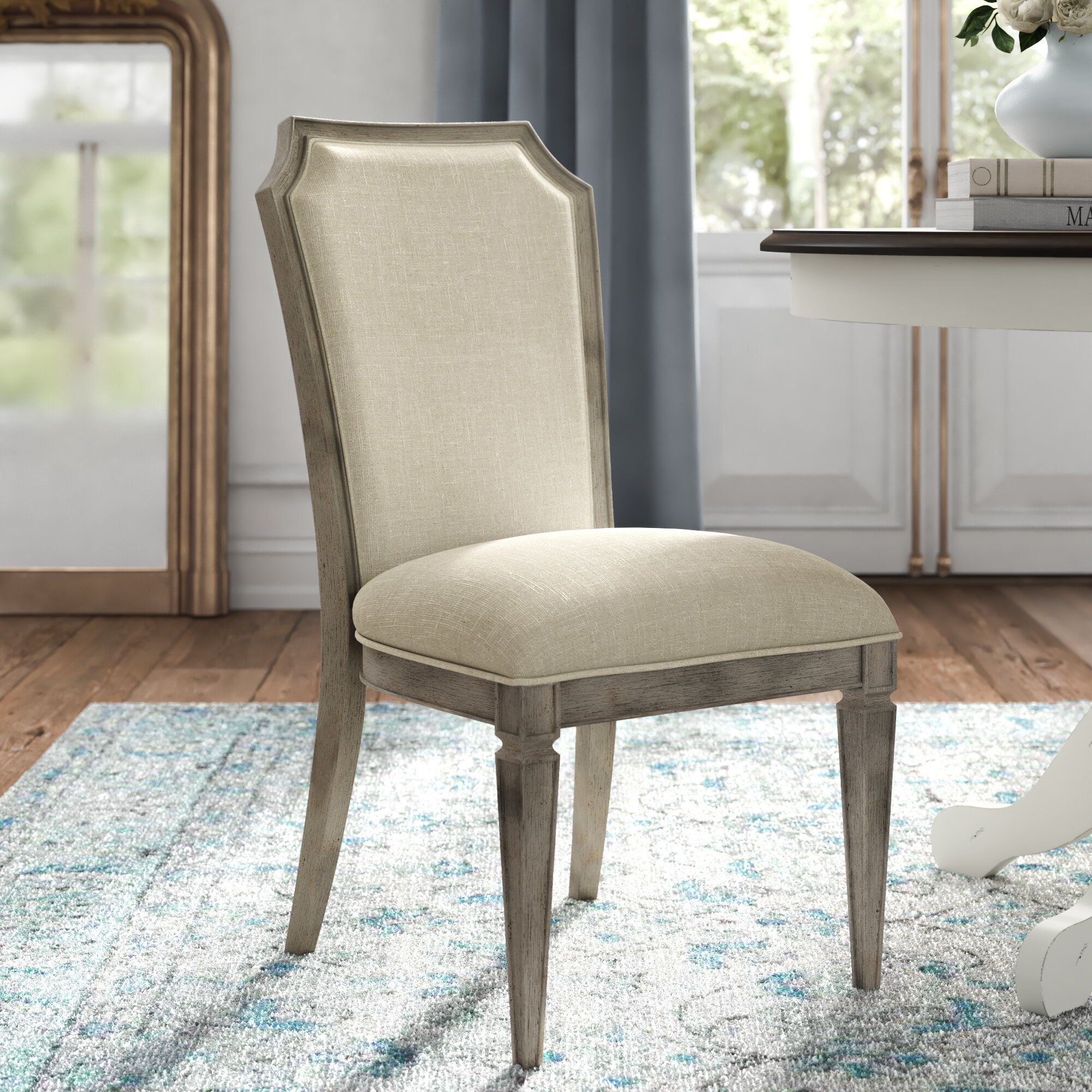 Kathlene Upholstered Oval Back Side Wood Chair (Set of 2) One Allium Way Upholstery Color: Linen