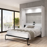 Maile High-Gloss Scratch-Resistant Murphy Bed with LED Lights and Built-In Charging Station