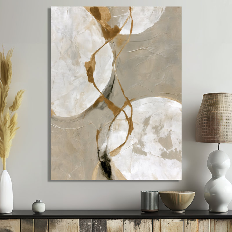Or blanc abstrait, formes modernes - formes modernes, impression murale en métal, L 24 po x H 32 po