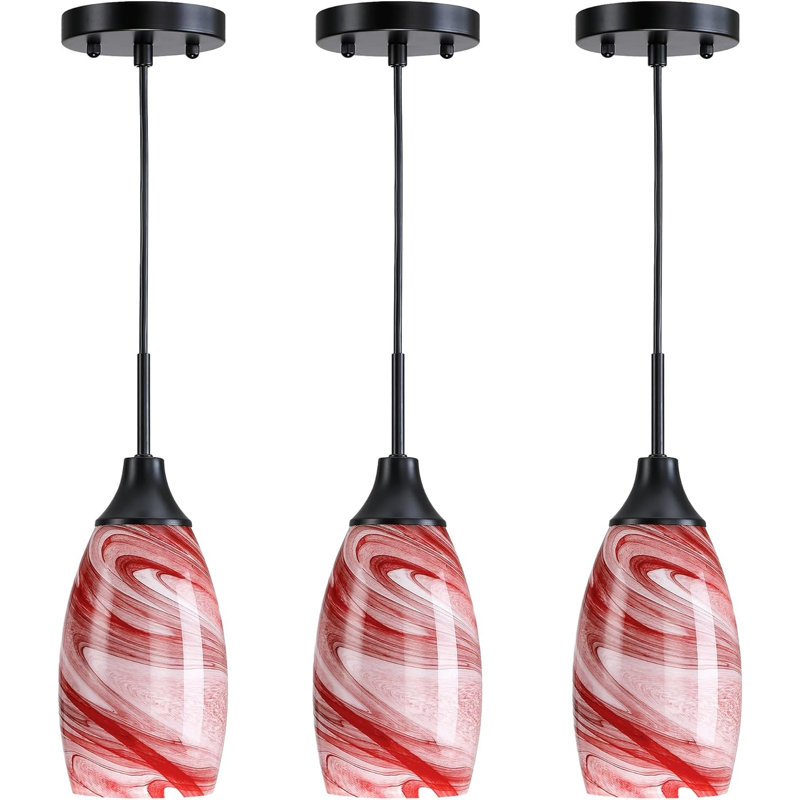 Ensemble de 3 mini-luminaires suspendus en verre bourgogne rouge