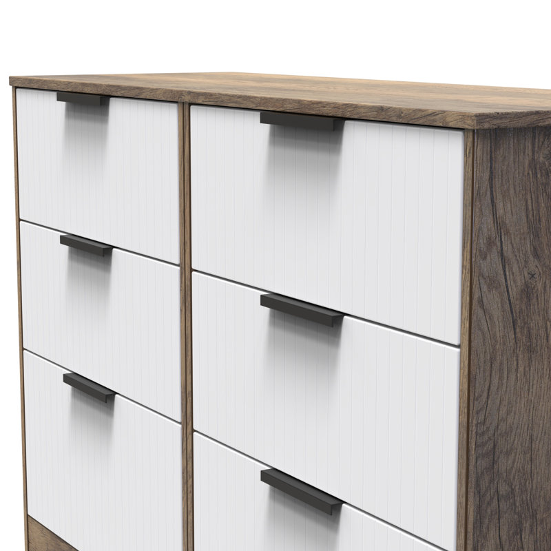 Charay 115cm W 6 - Drawer Chest of Drawers, White Matt/Vintage Oak
