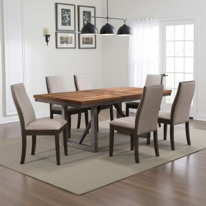 Ensemble de salle à manger Zor, table extensible de 60 à 77 pouces, Gris taupe, Gris, 7 Pieces: Table, 6 Chairs