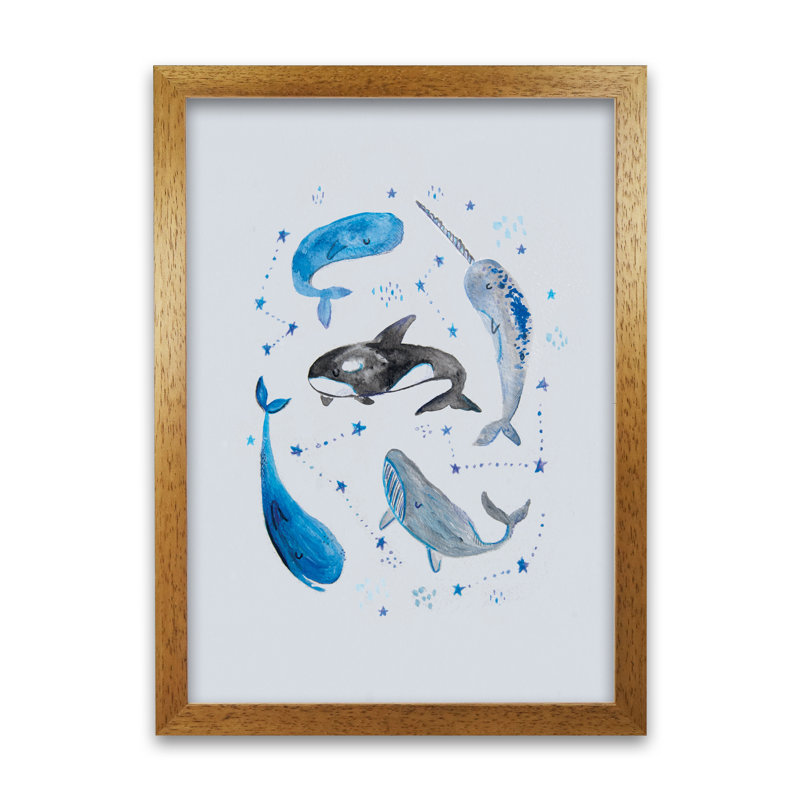 Whales by Laura Irwin - Print, Oak Framed, 42cm H x 29.7cm W x 3cm D