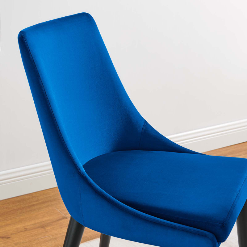 Navy Velvet Upholstered Dining Chair with Metal Legs