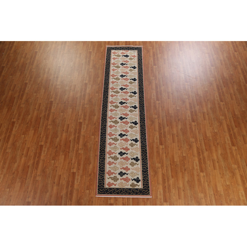 Tapis de couloir oriental unique à motif géométrique noué à la main 2 pi 11 po x 11 pi 8 po