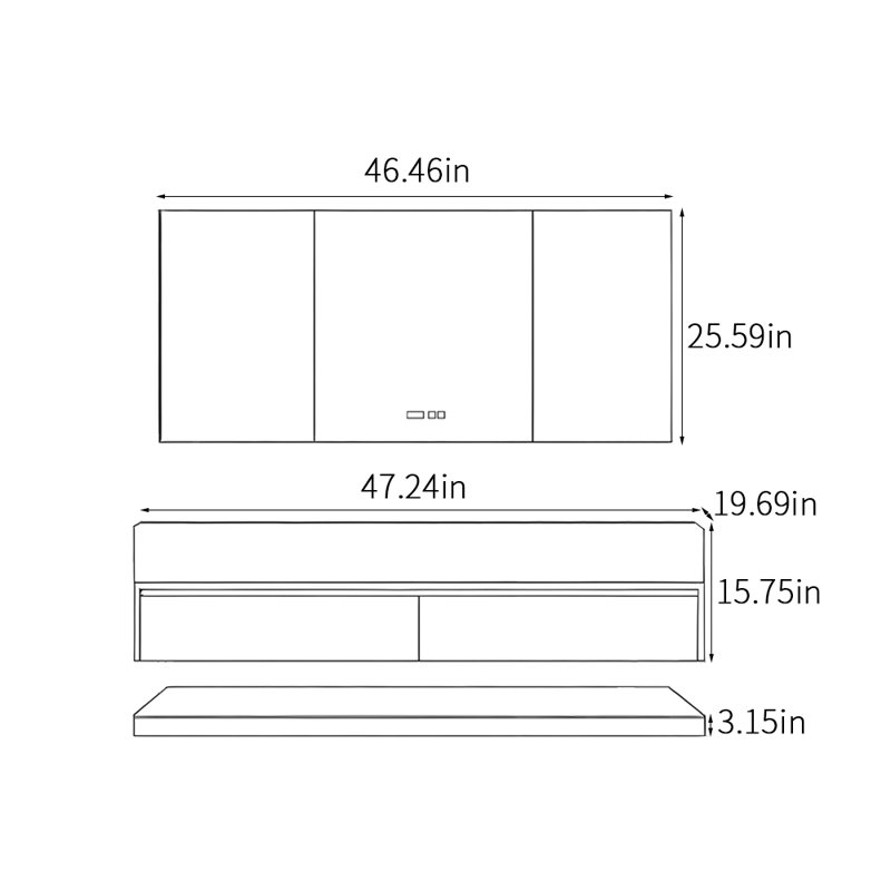 Armoire de salle de bain rétro, H 18,9 po x l 47,24 po x P 19,69 po, Brun
