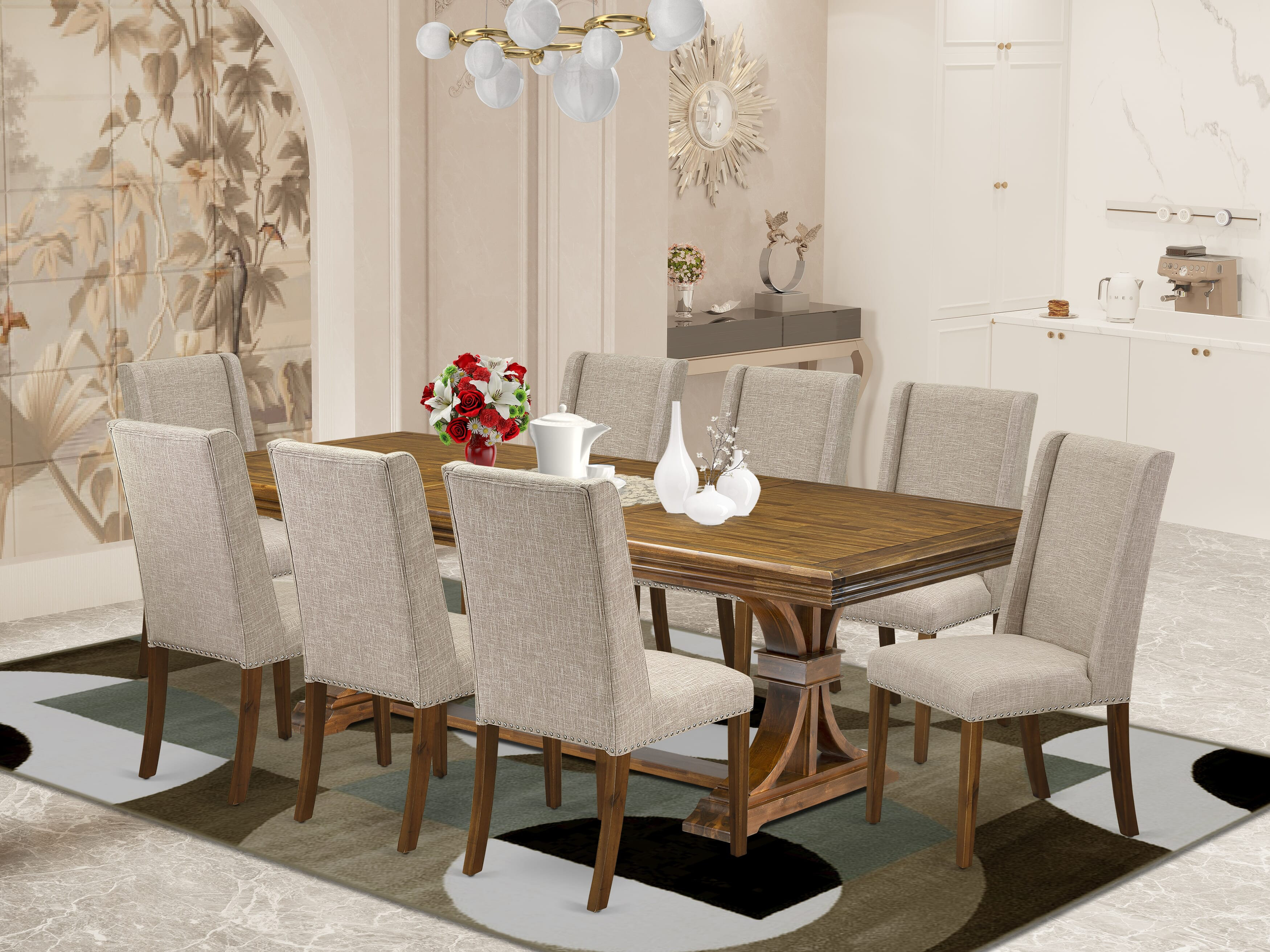 Red Barrel Studio 9-piece kitchen table set consists of a dining table ...