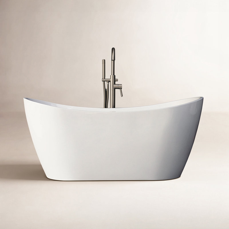 59'' x 29'' Freestanding Soaking Acrylic Bathtub, White, Brushed Nickel