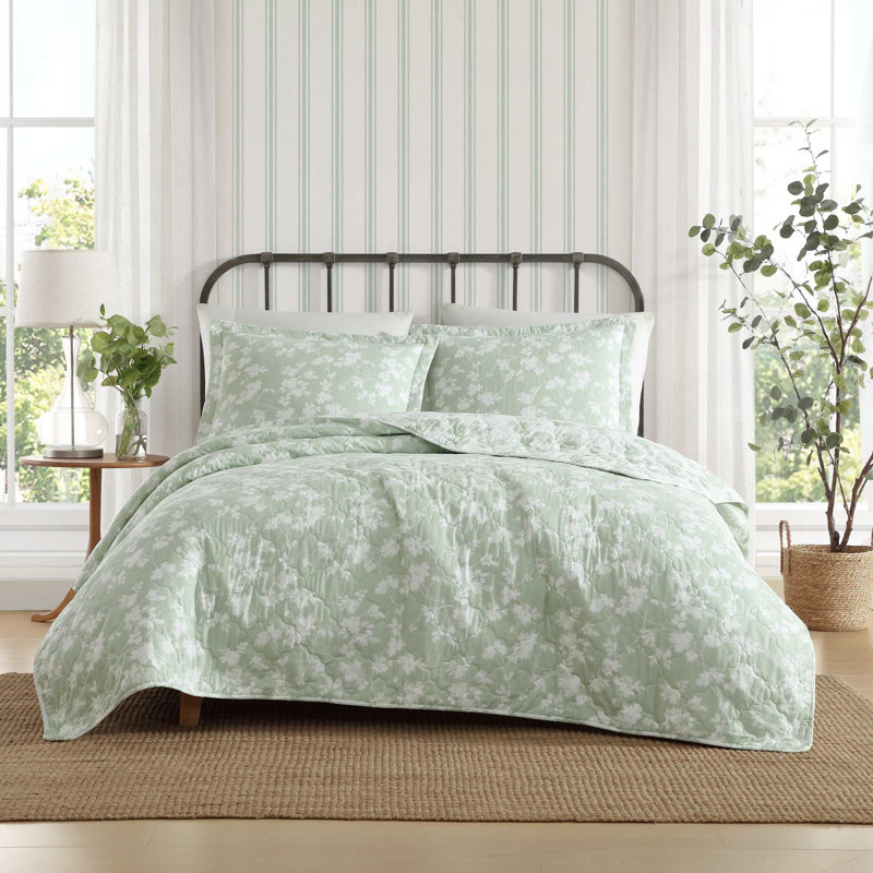 Ensemble de courtepointe réversible en coton Laura Ashley, Courtepointe très grand et 2 très grandes taies 