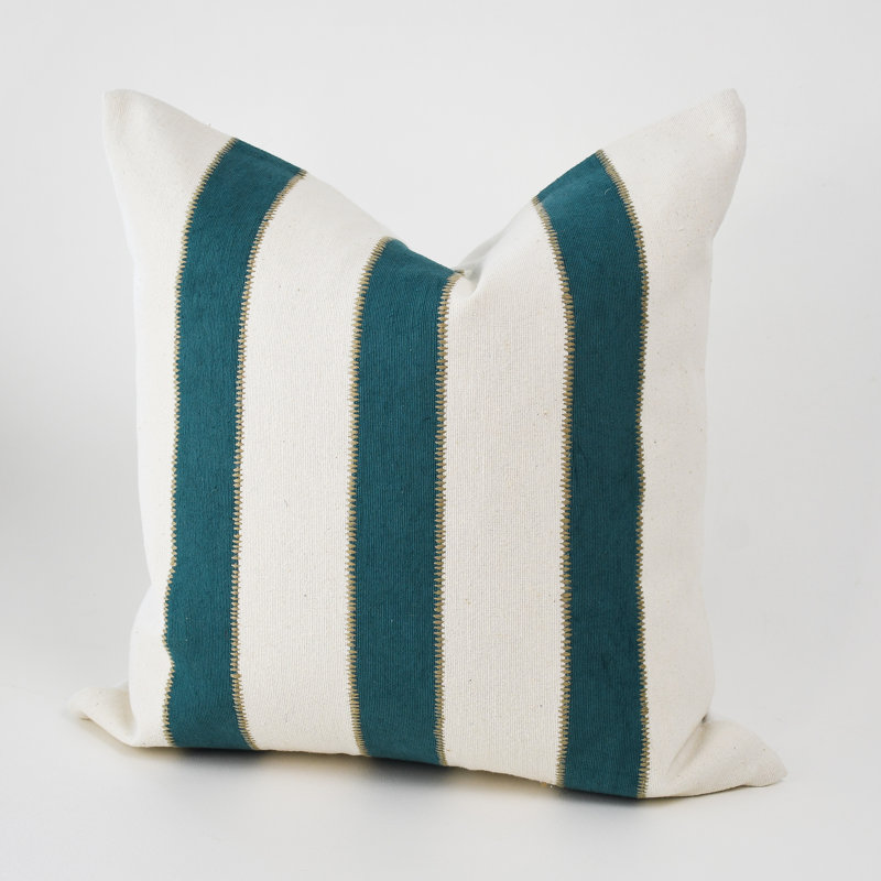 Boho Teal and White Throw, Square 20", Blue/White Striped