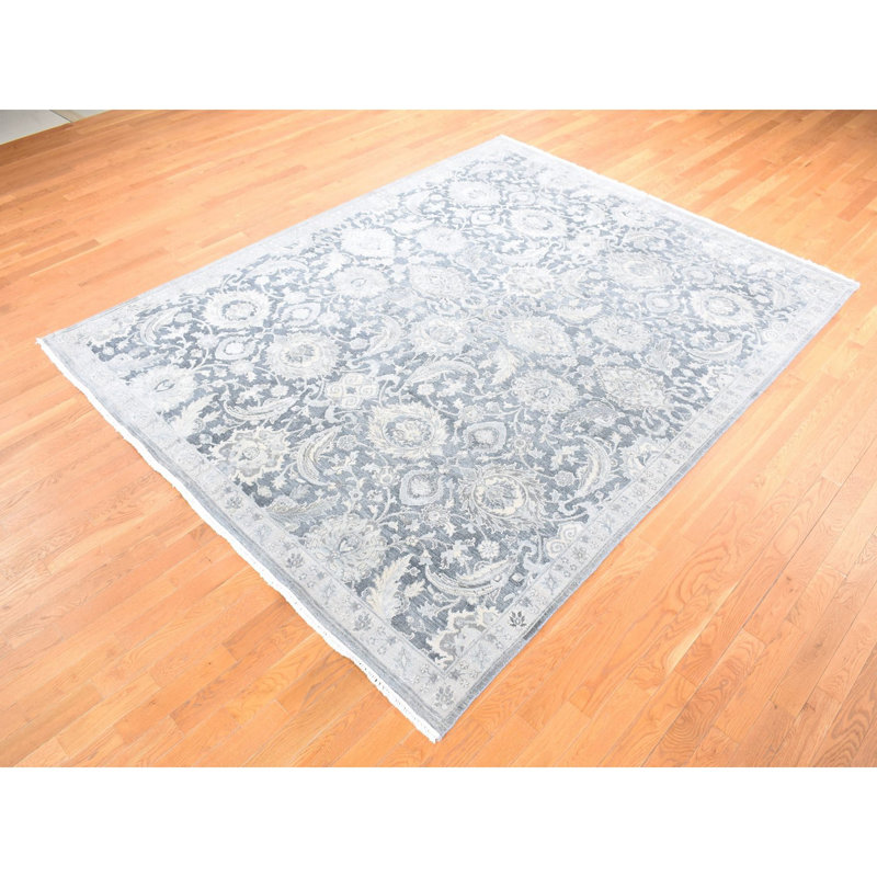 Tapis gris nouvel âge en soie 8 pi x 10 pi 2 po Williamstown