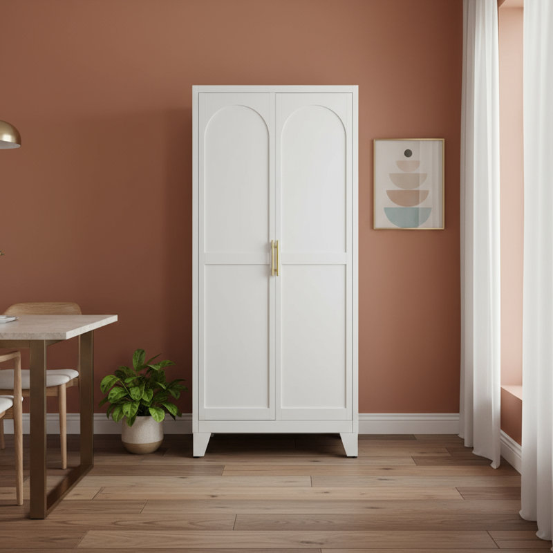 Garde-manger 71 po en acier blanc avec portes à panneaux arquées