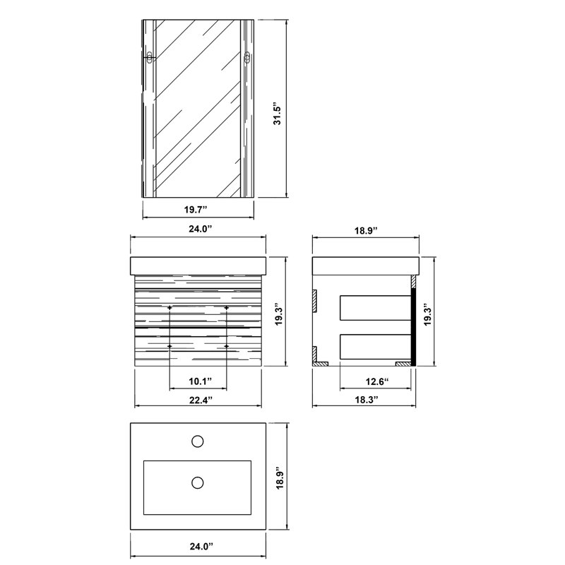 Ensemble de meuble-lavabo simple 24 po Pickering