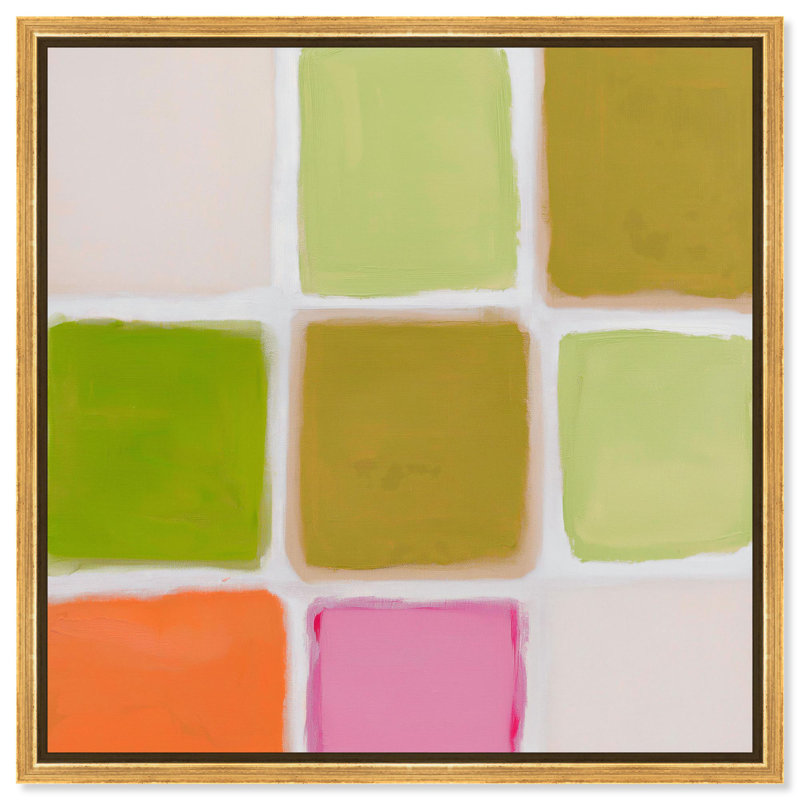 «Pastel Grid II Green», reproduction d'art sur toile par Art Remedy, H 40 po x l 40 po, Structure noire