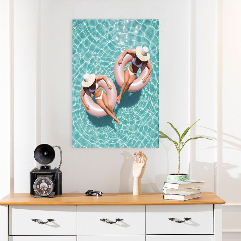 Art mural contemporain abstrait flottant dans la piscine, H 24 po x l 16 po