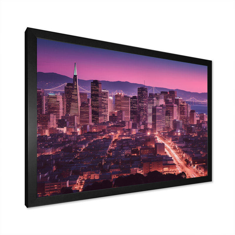 «San Francisco Skyline And Bay Bridge VII», reproduction sur toile, H 30 po x l 40 po x P 1,5 po, Cadre photo noir