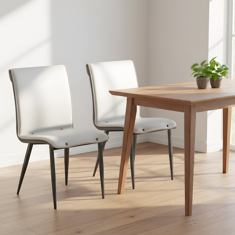 Dining Chair Set of 2 White Kitchen Dining Room Chairs Comfortable Upholstered Faux Leather Chair Set Sturdy Metal Legs Comfy Back Armless Cushion Seat Non-Slip Foot Pads for Restaurant Living Room