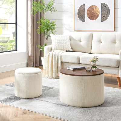 Ensemble de 2 repose-pieds de rangement rembourrés en chenille 2 pièces - Petit tabouret cylindrique, espace de rangement intégré