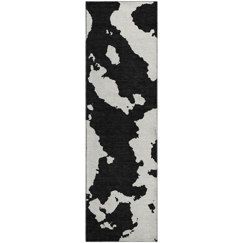 Premium Machine Washable Prisco Black Rug, Runner 2'3" x 7'6"