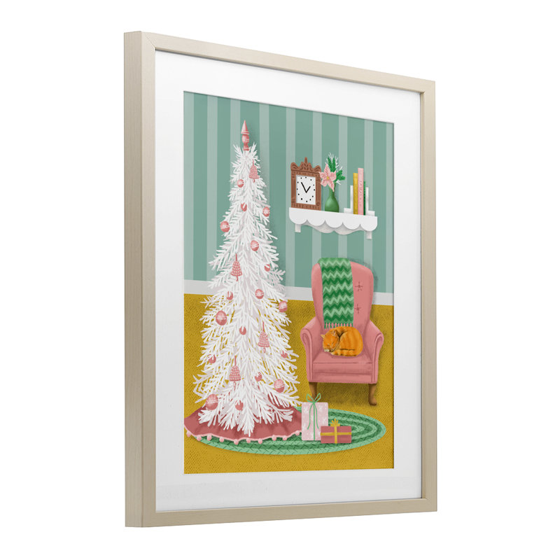 Arbre de Noël rose, reproduction intérieure encadrée sous verre, design par Jilly Jack Designs, H 16 po x l 13 po