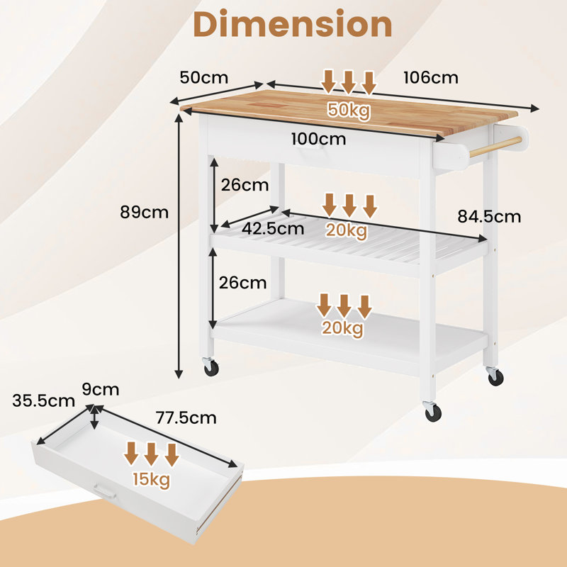 Solid Wood Bar Cart, White