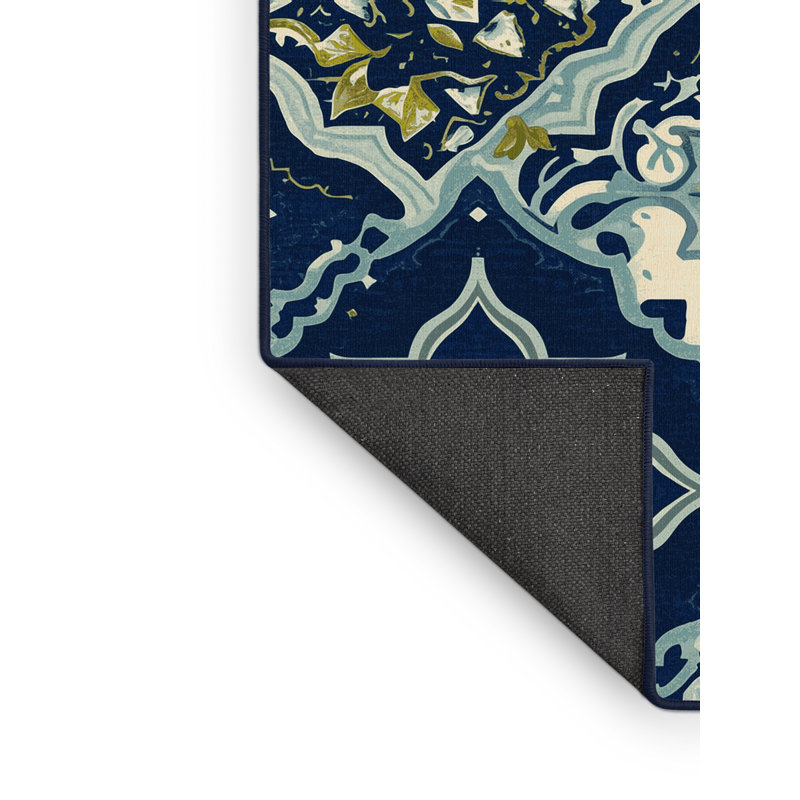 Tapis marocain doux et moelleux d'inspiration mondiale Grasmere Ceviche - reliure bleu marine, 7 x 9