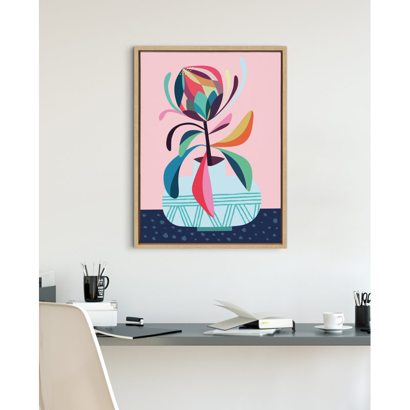 Colorful Abstract Floral Canvas Print with Natural Frame