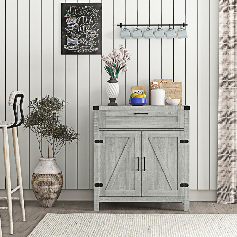 Armoire de rangement polyvalente avec tiroir et portes de grange
