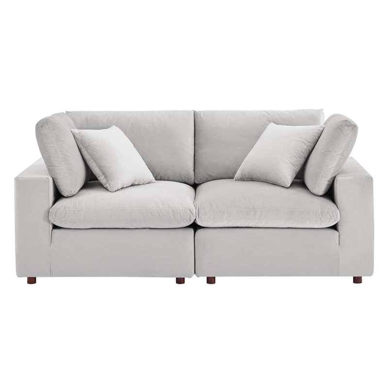 Commix 80" Velvet Square Arm Sofa, Light Grey Velvet