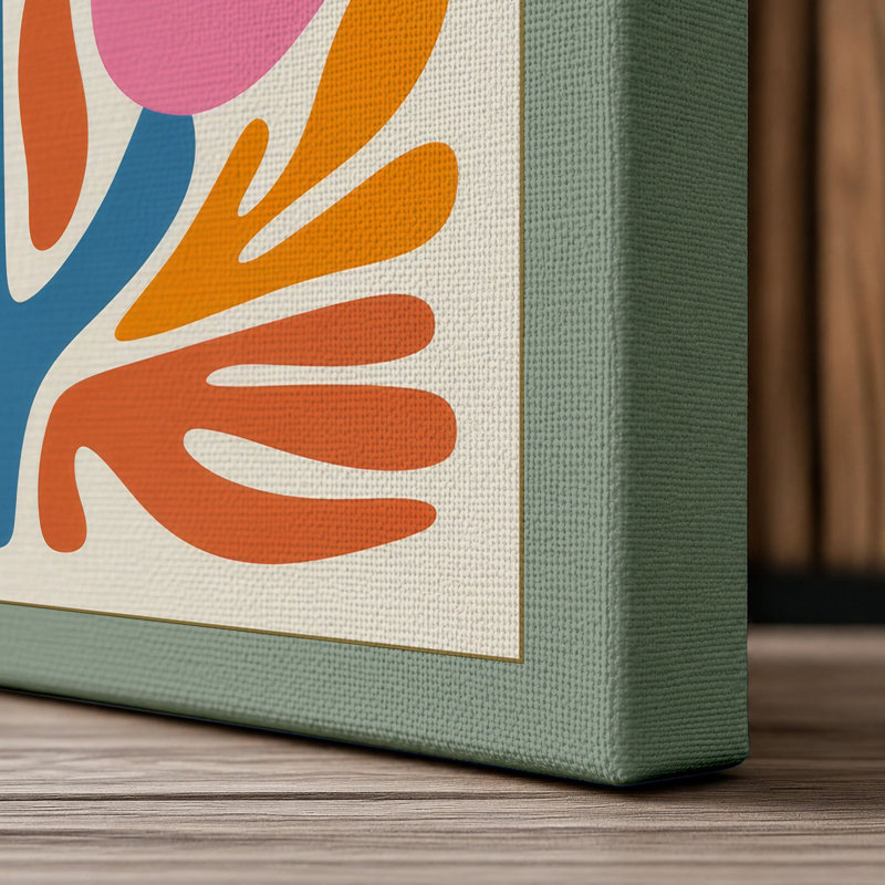 Symmetrical Bloom Botanical - Wrapped Canvas, 36x24 - 91.4 x 61.0 cm, Sage Border