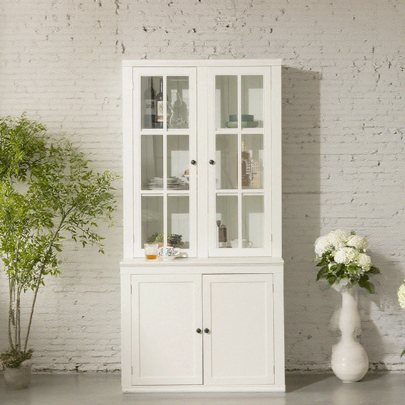 Freestanding Glass Door Pantry Cabinet, Cabinet With Lattice Windows, Suitable For Hallway, Living Room, Kitchen And Office, White