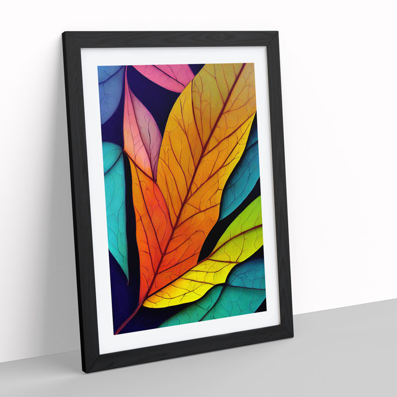 XV1022-2557X Leaves In Technicolour No.2 - Single Picture Frame Print, Black, 64cm H x 46cm W x 2cm D