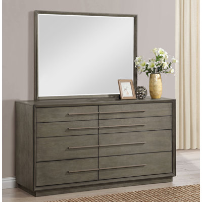 Commode contemporaine l 70,40 po avec miroir, chêne taupe