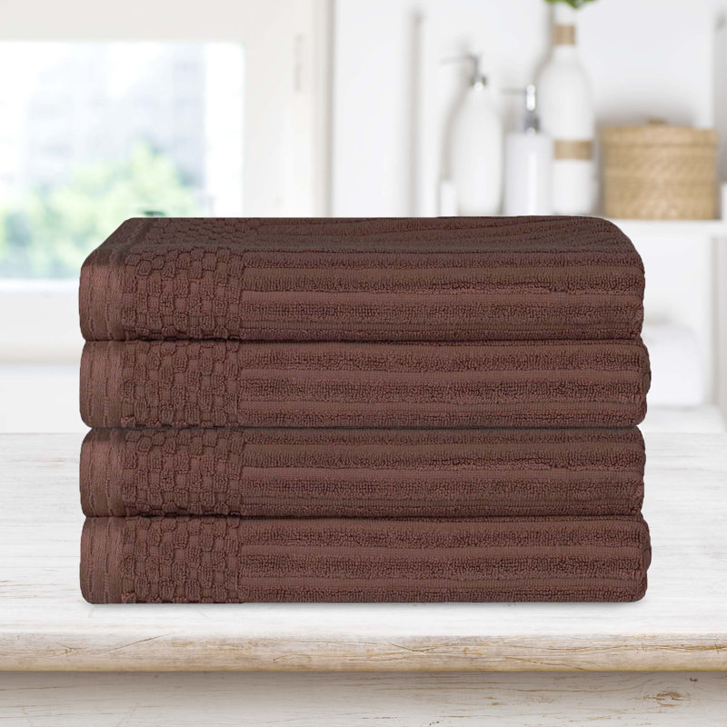 Serviette de bain épaisse absorbante en coton côtelé, Marron foncé