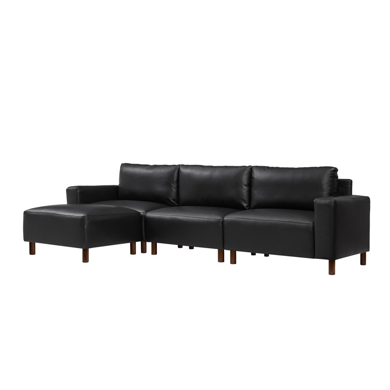 4 - Piece Faux Leather Upholstered Sectional, Black Faux Leather