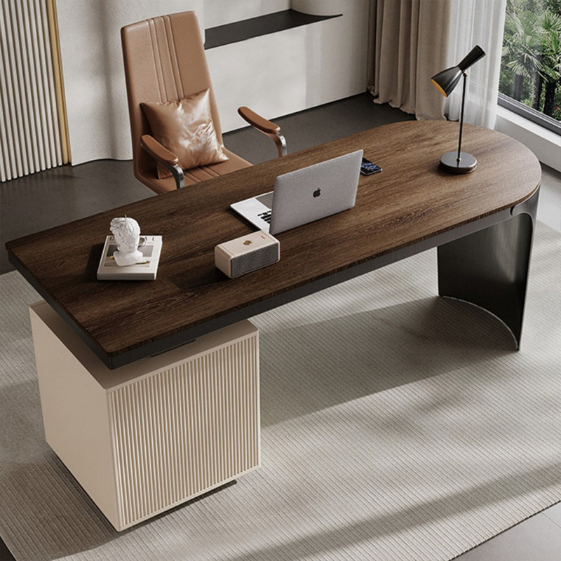 Bureau de direction moderne avec armoire de rangement - Bureau personnel, 29.53" H x 70.87" W x 27.56" D, Brun noyer