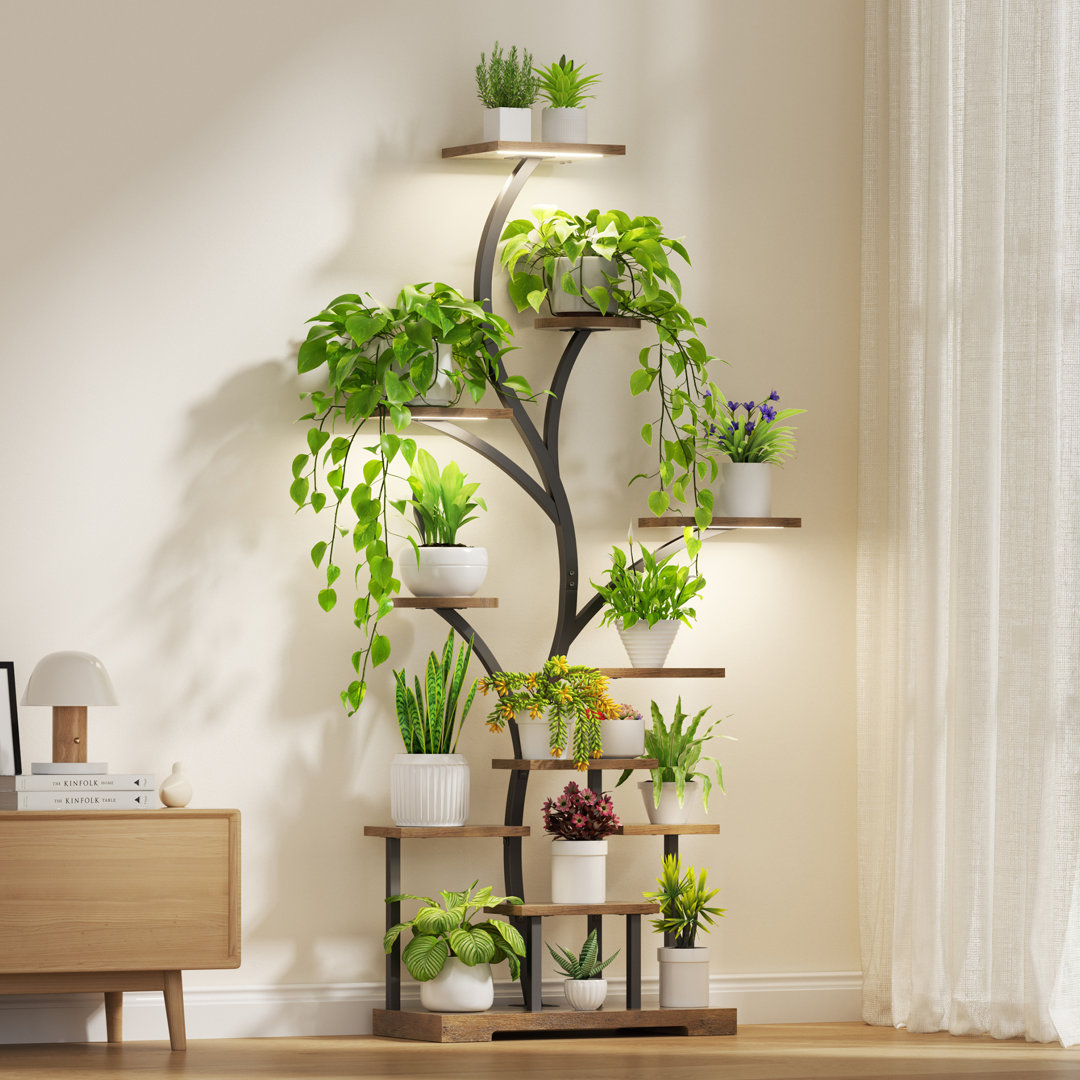 63" Tall Plant Stand Indoor with Grow Lights, Brown 17 Stories