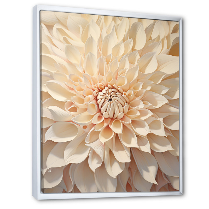 Minimalisme dahlia beige sur toile, H 20 po x l 12 po x P 1 po, Cadre flottant blanc