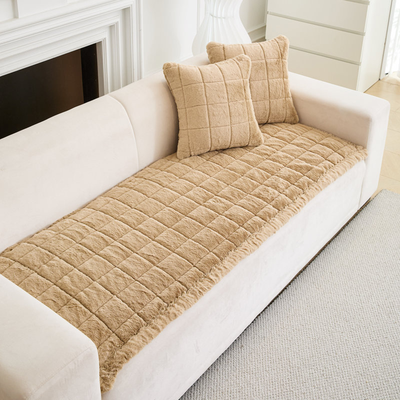Housse de coussin en fourrure, housse de coussin antidérapante, H 2 po x l 59 po x P 27,56 po, Fausse fourrure taupe clair