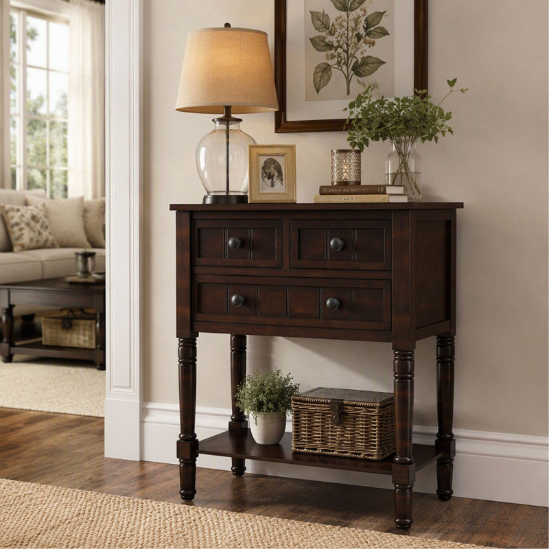 Console étroite avec 3 tiroirs de rangement et une tablette inférieure, table d'appoint mince pour salon et entrée
