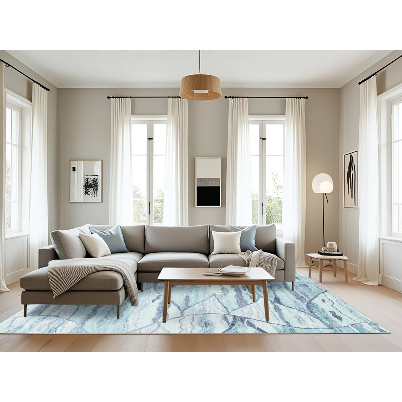 Tapis bleu/gris contemporain, Rectangle 8 pi 0 po x 10 pi 0 po
