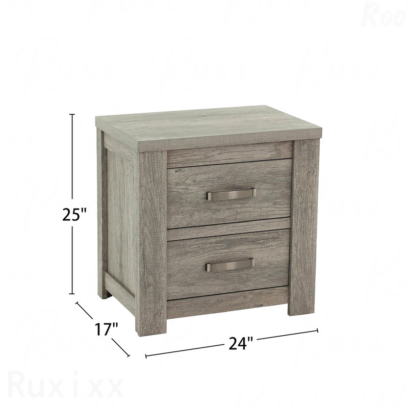 Table de chevet 2 tiroirs en bois gris