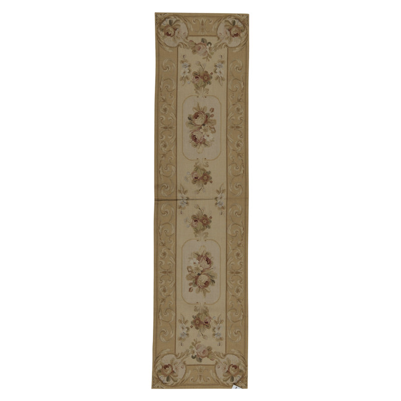 Hand-Knotted High-Quality Beige and Gold Runner