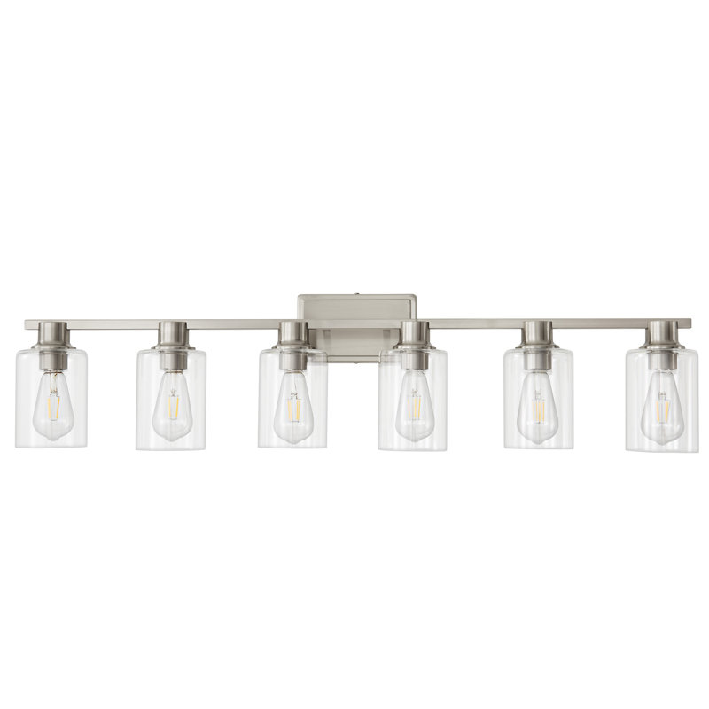 Miroir de salle de bain à 6 lumières à intensité variable avec miroir Navila, Nickel