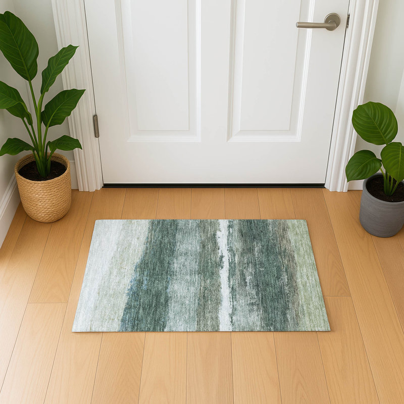 Premium Machine Washable Mayfield Striped Rug, 1'8" x 2'6", Aloe